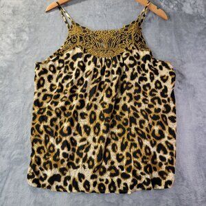 Maurices Womens Tank Top XL Leopard Print Embroidered Boho Festival Y2K Vibe